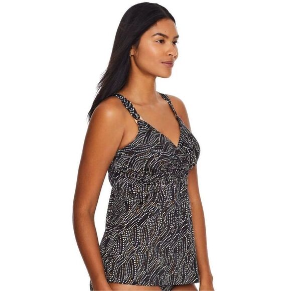 NWT Miraclesuit Women's Swim Black Bronze Plunge Underwired Tankini Top Size 38D - Picture 2 of 12